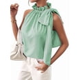 thumbnail image 1 of Women'S Tank Tops High Necked Ruffle Striped Tie Sleeveless Blouse Top Light Green XXL, 1 of 9