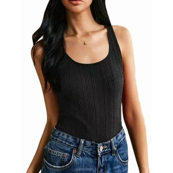Women'S Tank Tops Knit U Neck Sleeveless Shirts Summer Casual Basic Tanks Black M