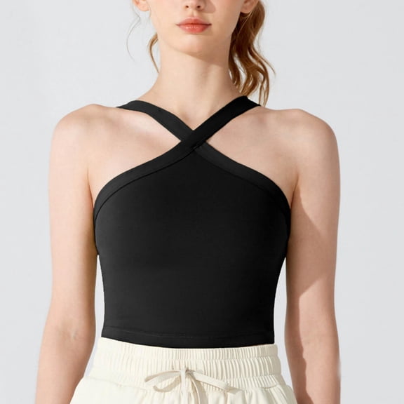 Women'S Tank Tops Loose Fit Undershirt Casual Solid Color Sports Yoga Sleeveless Round-Neck Summer Waistcoat — Black∣XL