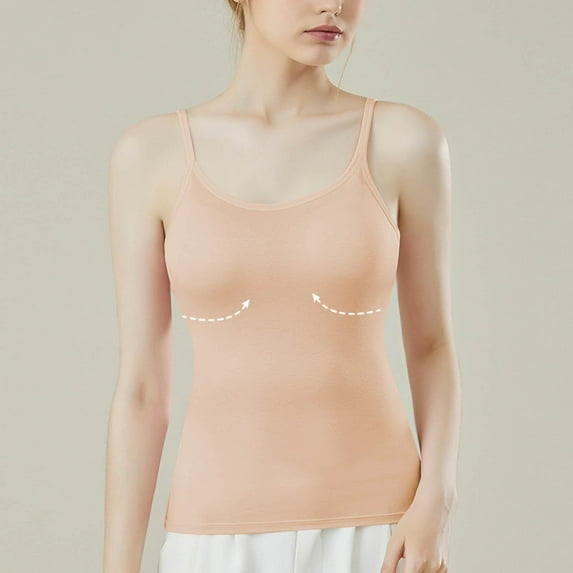 Women'S Tank Tops Loose Fit Undershirt Solid Color Bra Pad V-Neck Beige Athletic Tank Top M-2XL