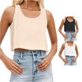 thumbnail image 1 of Women'S Tank Tops Summer Cropped Basic Loose Fit Tops Crew Neck Sleeveless Solid Color Clothes Casual Stylish Club Everyday Wear,Beige,L, 1 of 4