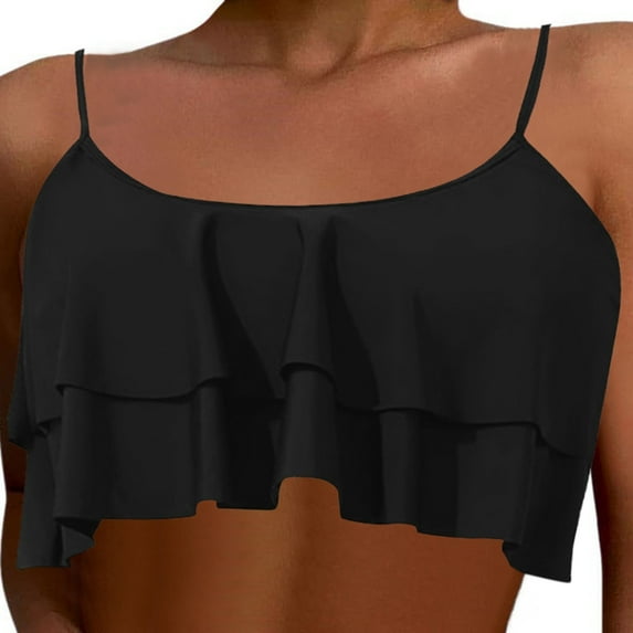 Women'S Tankini Swimsuits Fashion Solid Color Sexy Crop Double Swimsuit Top 1 Black Tankini Swimsuits For Women