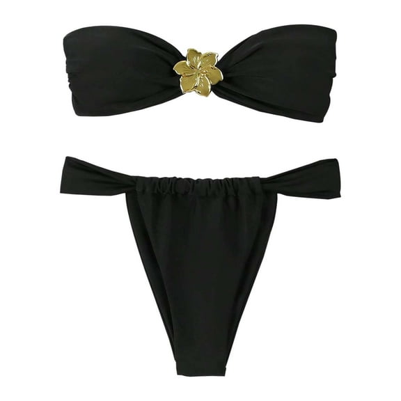 Women'S Tankini Swimsuits Solid Color Strapless Sexy Two Piece Bikini Swimsuit Black Womens One Piece Swimsuits