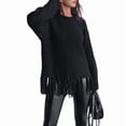 thumbnail image 1 of Women'S Tassel Fringe Sweater Long Sleeve Crew Neck Pullover Fall Knitted Tops Black L, 1 of 7