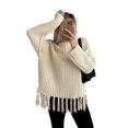 thumbnail image 1 of Women'S Tassel Fringe Sweater Long Sleeve Crew Neck Pullover Fall Knitted Tops Color M, 1 of 10
