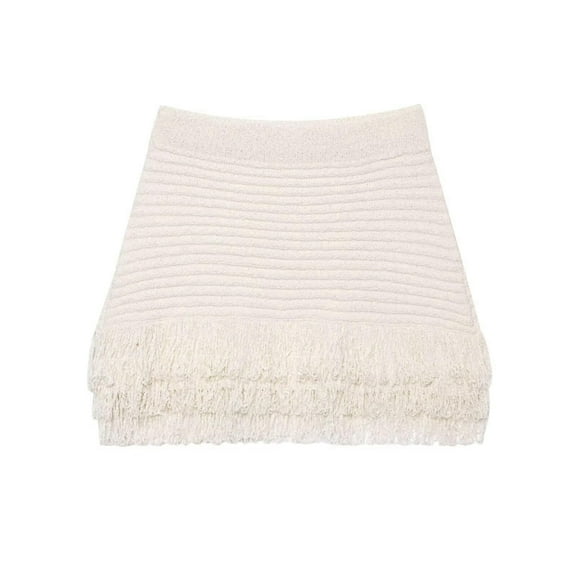 Women'S Tassel Hollow Knit Short Skirt Milky L