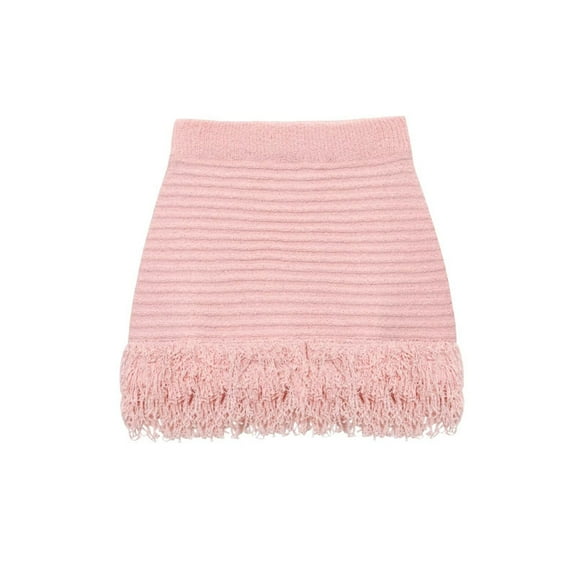Women'S Tassel Hollow Knit Short Skirt Pink M