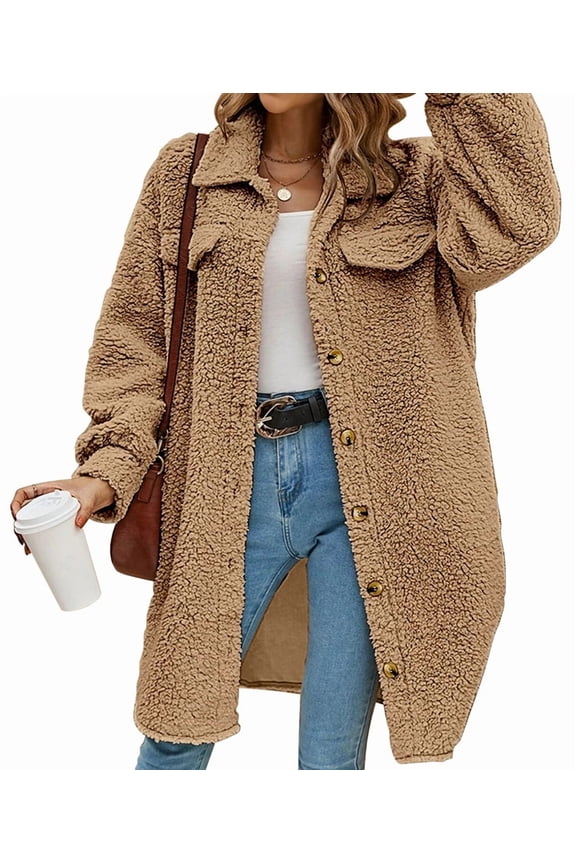 Women'S Teddy Fleece Coat-Plush Oversized Long Cardigan, Cozy Winter Fuzzy Outwear for Casual Style Brown S