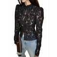 thumbnail image 1 of Women'S Temperament Commuter Lace Crochet Stand Collar Slim Design Shirt Long Sleeve Button Shirt Tops Black L, 1 of 9