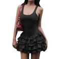 thumbnail image 1 of Women'S Tennis Flowy Pleated Ruffle Halter Neck Sleeveless Dress Black L, 1 of 9