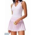 thumbnail image 1 of Women'S Tennis Skirt Ribbed Golf Skirt Half Zip Pleated Sports Skirt with Built-in Shorts and Bra Pink S, 1 of 8