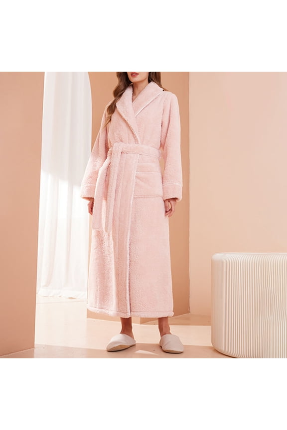 Women'S Terry Cloth Robe Cozy Shawl Collar Plush Long Bathrobe Warm Kimono Shower Spa Bath Robe With Pocket Pink Xl