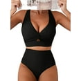 thumbnail image 1 of Women'S Textured Bikini Sets Twist Front Top Swimsuits High Waisted Bathing Suits Black L, 1 of 6