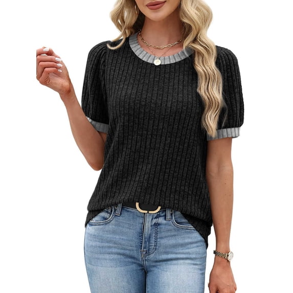 Women'S Textured Shirts Tops Short Cap Sleeve Shirts Loose Fit Summer Outfits Black XL