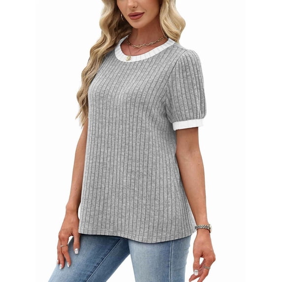 Women'S Textured Shirts Tops Short Cap Sleeve Shirts Loose Fit Summer Outfits Gray L