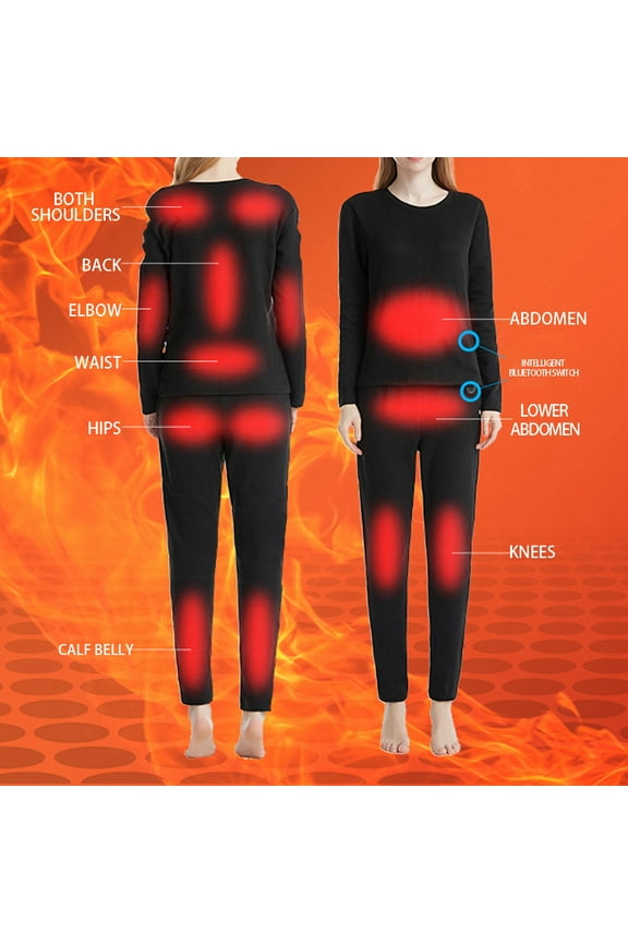 Women'S Thermal Underwear Sets Winter Intelligent Charging And Velvet Thickened Keeping Heated Base Layer Suits Black L