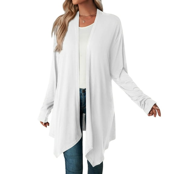 Women'S Three-Quarter Sleeve Casual Open-Front Jacket, Fashionable Front-Opening Light Coat White S