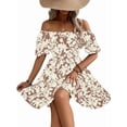 thumbnail image 1 of Women'S Tie Back Off Shoulder Wrap Layer Ruffle Short Sleeve Mini Dress Cream White L, 1 of 8
