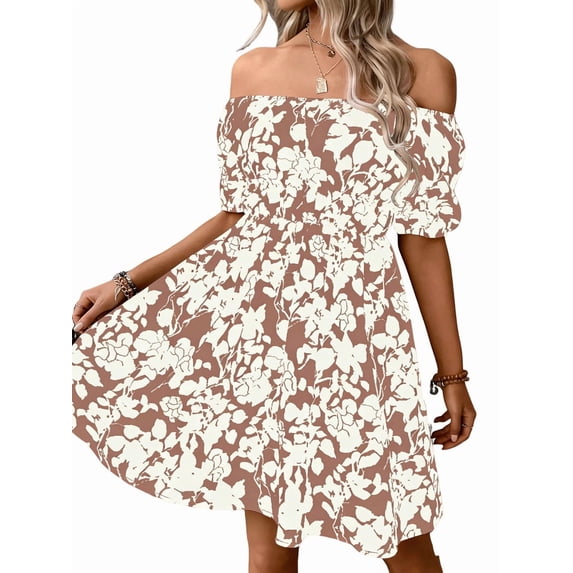 Women'S Tie Back Off Shoulder Wrap Layer Ruffle Short Sleeve Mini Dress Cream White M