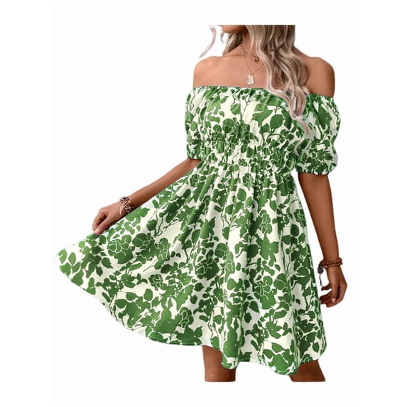 Women'S Tie Back Off Shoulder Wrap Layer Ruffle Short Sleeve Mini Dress Emerald Green L