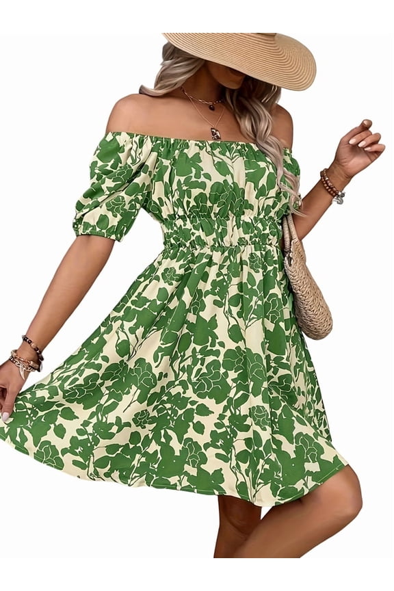 Women'S Tie Back Off Shoulder Wrap Layer Ruffle Short Sleeve Mini Dress Emerald Green L