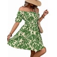 thumbnail image 1 of Women'S Tie Back Off Shoulder Wrap Layer Ruffle Short Sleeve Mini Dress Emerald Green XXXL, 1 of 7