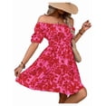 thumbnail image 1 of Women'S Tie Back Off Shoulder Wrap Layer Ruffle Short Sleeve Mini Dress Red S, 1 of 9