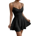 thumbnail image 1 of Women'S Tie Back Spaghetti Strap Mini Dress Tiered Ruffle Fit and Flared A Line Cute Short Party Dress Black S, 1 of 7