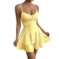 thumbnail image 1 of Women'S Tie Back Spaghetti Strap Mini Dress Tiered Ruffle Fit and Flared A Line Cute Short Party Dress Light Yellow S, 1 of 6