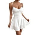 thumbnail image 1 of Women'S Tie Back Spaghetti Strap Mini Dress Tiered Ruffle Fit and Flared A Line Cute Short Party Dress White L, 1 of 7