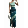 thumbnail image 1 of Women'S Tie Dye Maxi Dress Off the Shoulder Split Ruched Sleeveless Bodycon Long Dresses Green L, 1 of 6