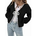 thumbnail image 1 of Women'S Tie Front Bow- Cardigan Sweaters Chunky Knit Long Puff Sleeve Trendy Fall Winter Jacket Coats Black XL, 1 of 5
