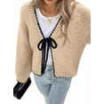 thumbnail image 1 of Women'S Tie Front Bow- Cardigan Sweaters Chunky Knit Long Puff Sleeve Trendy Fall Winter Jacket Coats Brown M, 1 of 5