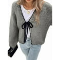 thumbnail image 1 of Women'S Tie Front Bow- Cardigan Sweaters Chunky Knit Long Puff Sleeve Trendy Fall Winter Jacket Coats Grey S, 1 of 5