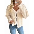thumbnail image 1 of Women'S Tie Front Cardigan Sweaters Contrast Trim Long Sleeve Knit Sweater Fall Winter Loose Fit V Neck Khaki M, 1 of 8
