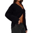 thumbnail image 1 of Women'S Tie Front Cropped Cardigan Sweater V-Neck Open Front Sweater Crochet Cable Ribbed Knit Top Black L, 1 of 6