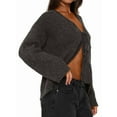 thumbnail image 1 of Women'S Tie Front Cropped Cardigan Sweater V-Neck Open Front Sweater Crochet Cable Ribbed Knit Top Gray M, 1 of 6
