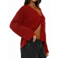 thumbnail image 1 of Women'S Tie Front Cropped Cardigan Sweater V-Neck Open Front Sweater Crochet Cable Ribbed Knit Top Red M, 1 of 6