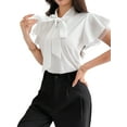 thumbnail image 1 of Women'S Tie Neck Blouse Ruffle Cap Sleeve Elegant Work Office Shirt Tops White XL, 1 of 6