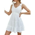 thumbnail image 1 of Women'S Tie Shoulder Ruffle Dress Deep V Neck Halter High Waist Layered Short Skirt Cute Babydoll Sundress White XL, 1 of 9