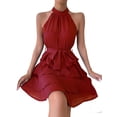 thumbnail image 1 of Women'S Tie Sleeveless Ruffle Hem Dress Patchwork Design Summer Chic Beach Party Gown Red XL, 1 of 8