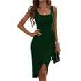 thumbnail image 1 of Women'S Tie Waist Sleeveless Faux Wrap Ruched Sheath Bodycon Cocktail Party Work Dress Dark Green L, 1 of 9