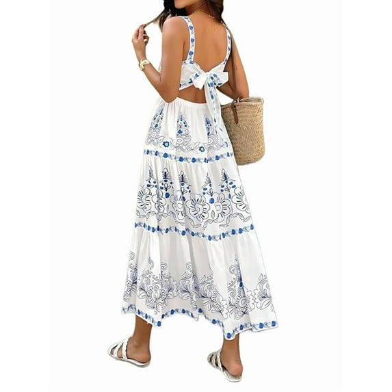 Women'S Tiered Tank Dress Summer Sleeveless Floral Print Long Dress Flowy Maxi Sundress