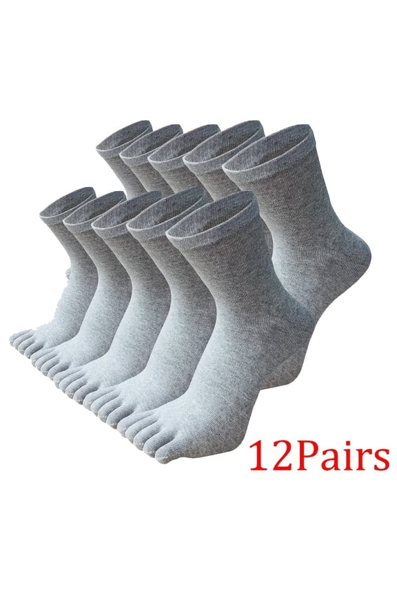 Women'S Toe Socks, Unisex Athletic Running Five Finger Crew Socks, Easy And Comfortable Warm Socks Suitable for Christmas, Birthday Gifts-12 PairsGrey