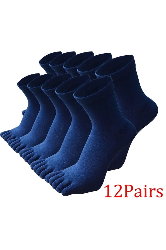 Women'S Toe Socks, Unisex Athletic Running Five Finger Crew Socks, Easy And Comfortable Warm Socks Suitable for Christmas, Birthday Gifts-12 PairsNavy Color