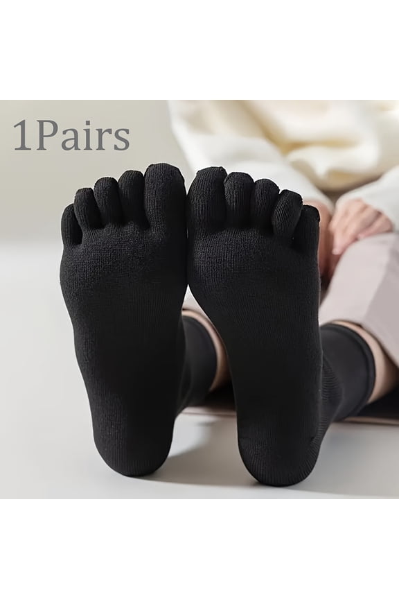Women'S Toe Socks, Unisex Athletic Running Five Finger Crew Socks, Easy And Comfortable Warm Socks Suitable for Christmas, Birthday Gifts-One-sizeBlack