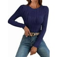 thumbnail image 1 of Women'S Tops 2025 Fall Fashion Long Sleeve Crewneck Blouse Slim Fit Textured Basic Knit T Shirt Y2k Clothes Navy Blue XL, 1 of 5