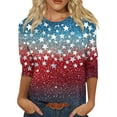 thumbnail image 1 of Women'S Tops, Casual 3/4 Length Sleeve 4Th Of July Collar Pullover Top Red White And Royal Blue T Shirt Tops Western Clothes For Women Fashion Tops Placed Work Tops Casual (XXL, Wine) ZMTing, 1 of 4