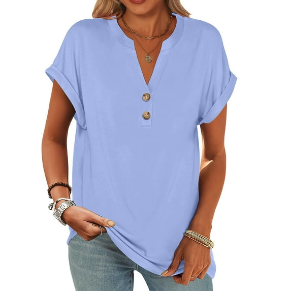 Women'S Tops, Casual Comfort Colors V Neck Short Sleeve Button Down Shirt T Top Sexy Tops For Women One Shoulder Tops Womens Turtleneck Long Size Tops Crochet Tank Tops Tank (L, Light Blue) ZMTing