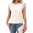 thumbnail image 1 of Women'S Tops Casual Crewneck Cap Sleeve Shirts Crochet Knit Texture Tank Top Blouses Color S, 1 of 9